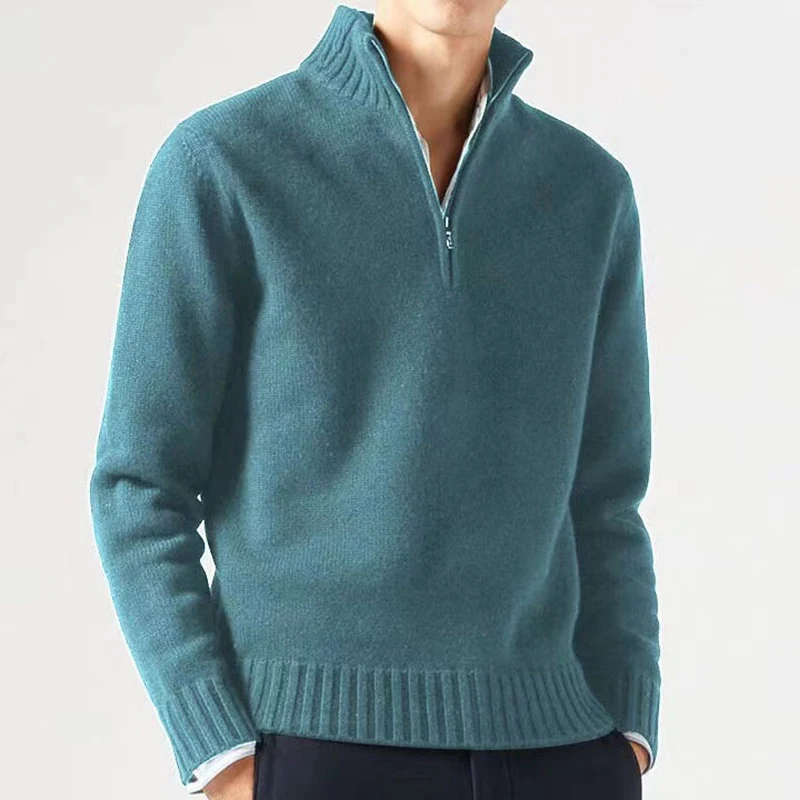 

Leisure Stand Collar Zipper Mens Sweaters Knitted Slim Long Sleeve Pure Color Knit Jumper Tops Autumn Winter Men Casual Sweater