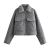 TRAF Autumn Winter Cropped Jacket for Women Short Coat Tweed Jacket Zip Crop Demi-season Jacket Woman New in outerwears 5