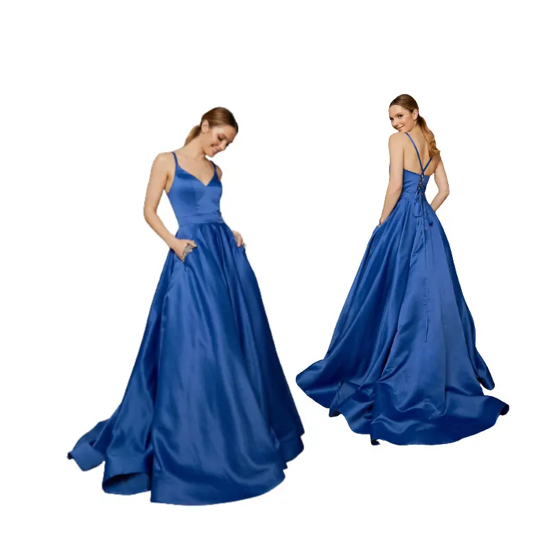 

satin ball gown with full skirt with diamonte pocket perfect gala event gown SH-057