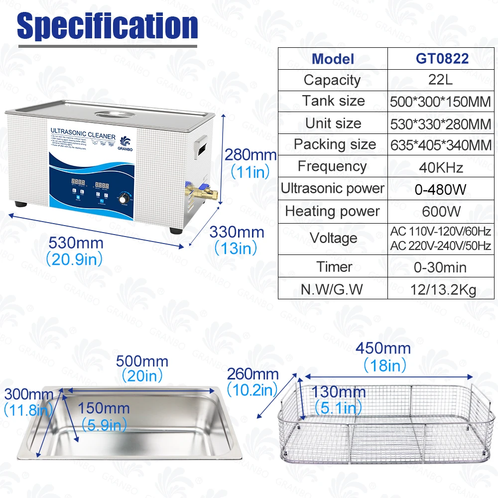 thumbnail image 1 of Baño limpiador ultrasónico de 22 l y 40 KHz, potencia de 0 a 900 W, desgasificador digital ajustable, máquina de lavado sónico, piezas de laboratorio para automóviles, hardware de PCB, 1 of 5