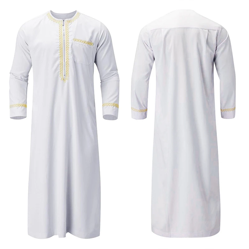 Men s Traditional Moroccan Kaftan Robe with Intricate Gold Embroidery Long Sleeves and Loose Fit for Ethnic Style Costume