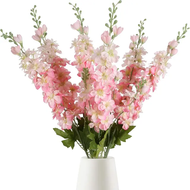 6 Fiori Finti Delphinium In Seta Rosa - Altezza 85cm, Per Vasi Altri, Decorazione Casa E Matrimoni