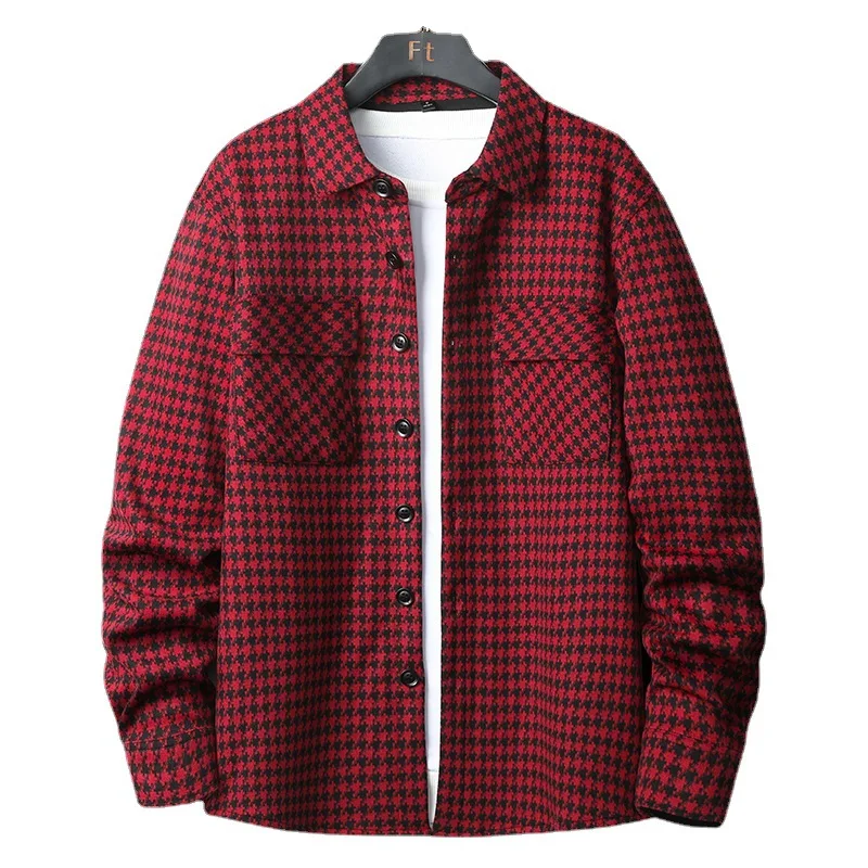 Autumn New Men's Plaid Shirt Long Sleeve Lapel Casual Middle-Aged Fashion Cardigan Shirt Coat