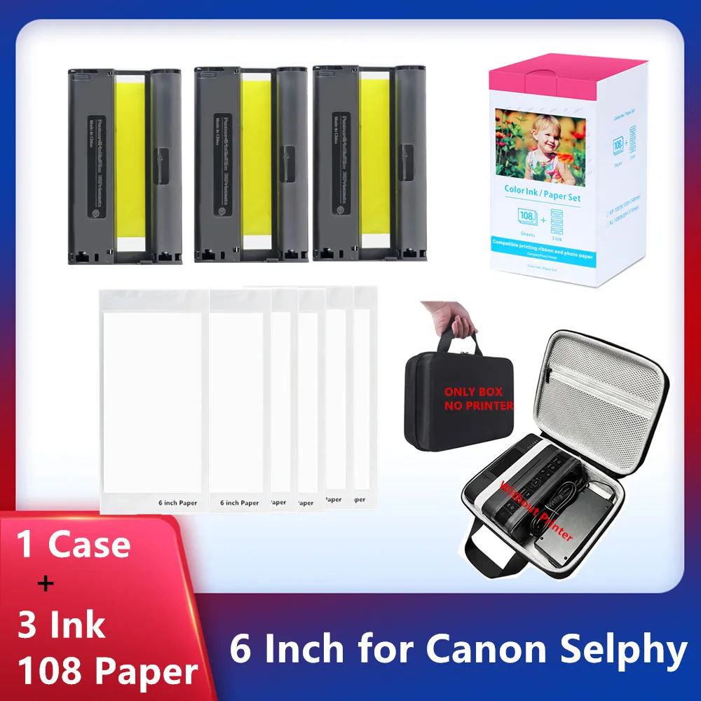 

CP1300 Printer Hard Case Storage Box KP 108IN KP-36IN Ink Paper Set for Canon Selphy CP1200 CP1000 CP900 Photo Paper Printer