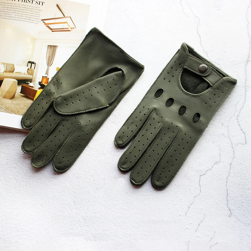 Men's Leather Deerskin Driver Gloves Single-Layer Thin Summer Autumn Outdoor Riding Full-Finger Motorcycle Gloves