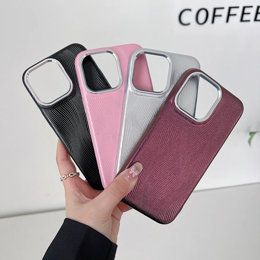 Luxury Water Ripple PU Soft Leather Phone Case with Metal Lens & Shockproof Protection