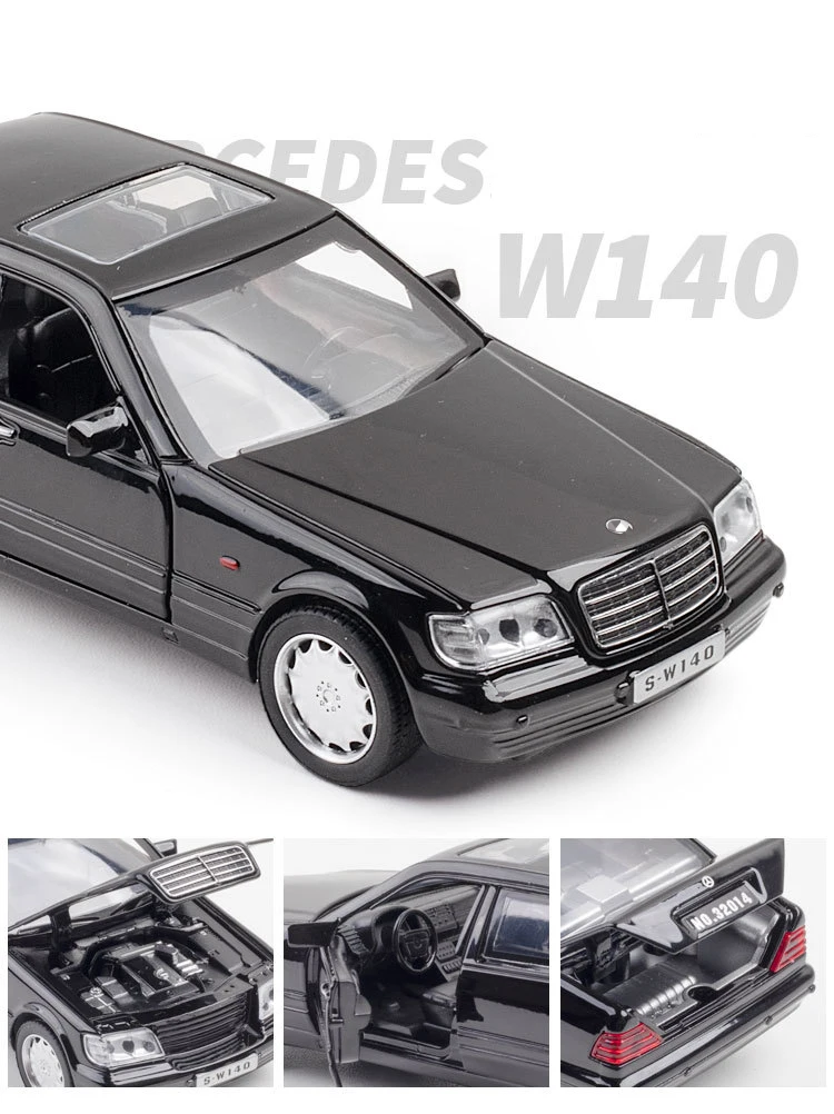 1/32 Mercedes S-W140 Alloy Diecast Car Model Children Toy Metal Body Simulation Rubber Tire With 4 Doors Opened Pull Back Gifts diecast truck