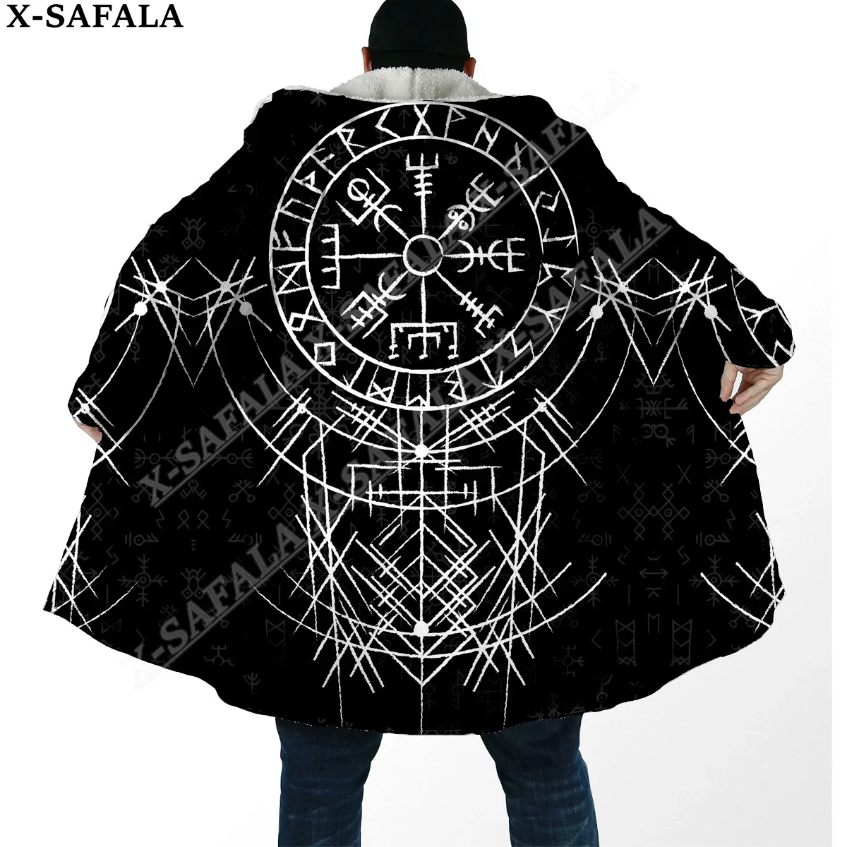 Symbol Tattoo Raven Odin Viking Overcoat Coat 3D Print Thick Warm Hooded Cloak Men Windproof Fleece Unisex Casual-28 mens hooded cloak,mens woolen overcoat
