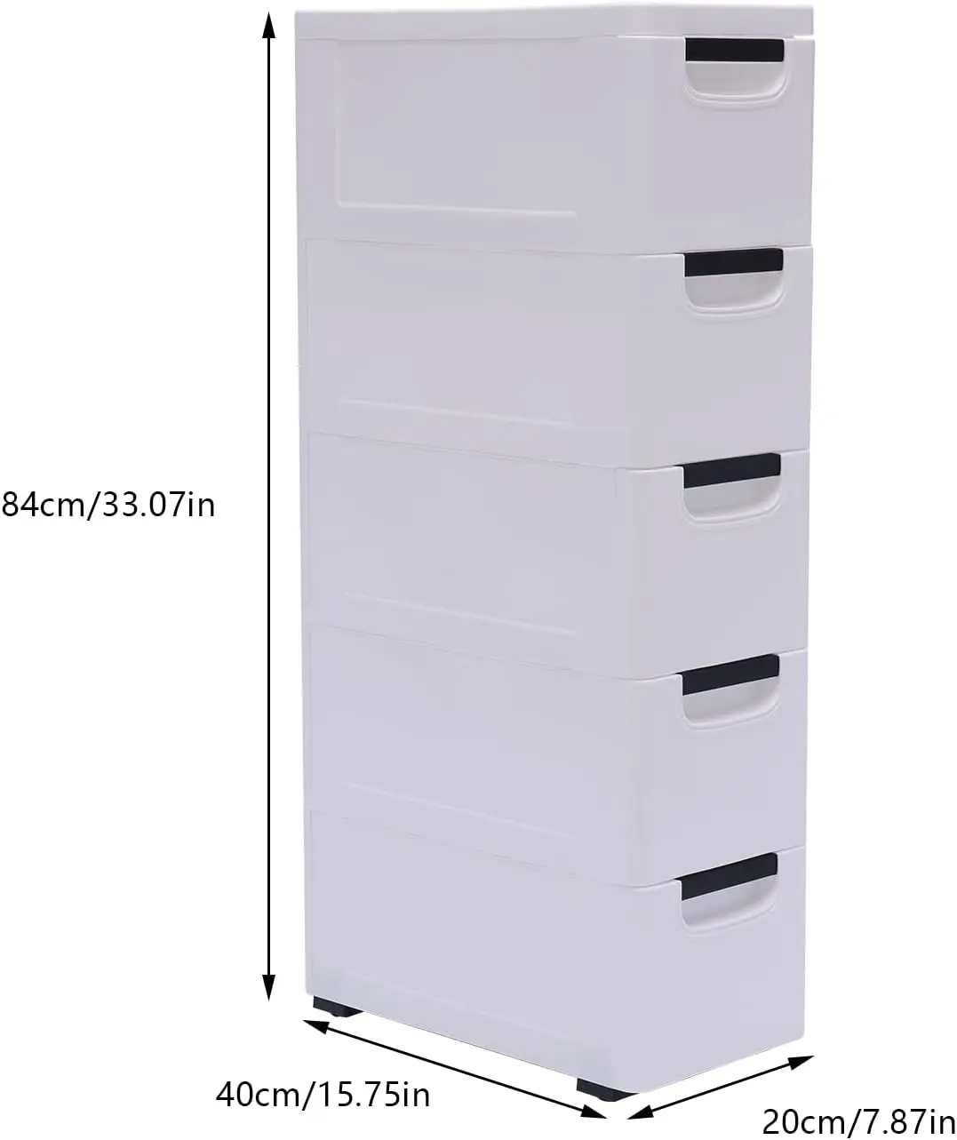 5 Drawer Narrow Slim Plastic Storage Cabinet Storage Drawer with 4 Wheels 5 Tier Drawers Dresser White Fabric Organizer Wardrobe 2