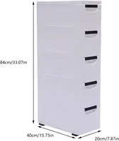 5 Drawer Narrow Slim Plastic Storage Cabinet Storage Drawer with 4 Wheels 5 Tier Drawers Dresser White Fabric Organizer Wardrobe 2