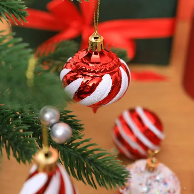 12-4PCS Christmas Candy Cane Red Ball Ornaments Xmas Tree Hanging Pendants Navidad New Year Home Decorations 2025 Natal Gift