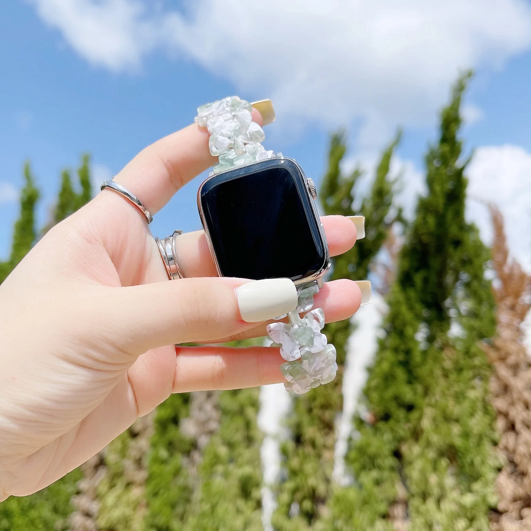 

Fashion Smart Watch Strap For Apple Watch7 6 5 4 se Resin Butterfly Beautiful Pattern Bracelet iWatch 38/40mm Ladies Wristband