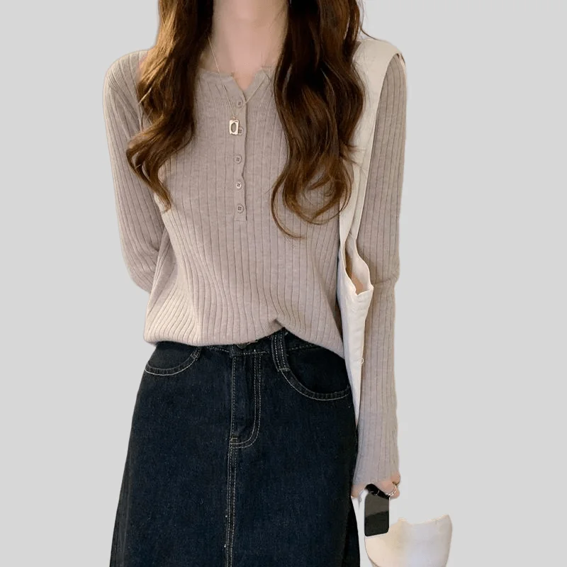 

Women's V-neck sweater slim fit knitted sweater top 2023 autumn and winter new style