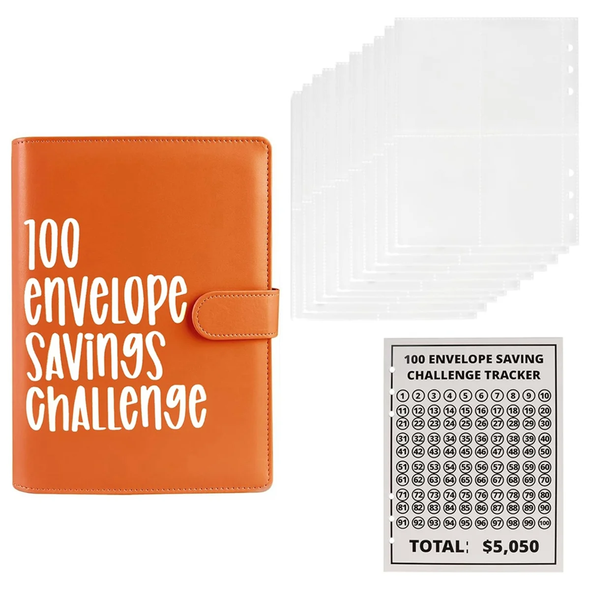 

100 Envelope Challenge Binder, Easy and Fun Way to Save 5,050, Savings Challenges Budget Book Binder with Cash Envelope