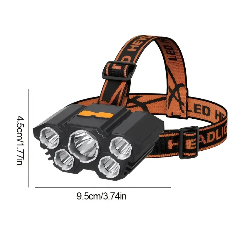 1-3PCS 5 LED 손전등, 리튬 배터리 내장으로 충전 가능, 강력한 헤드 라이트, 캠핑, 모험, 낚시, 사이클링 헤드램프