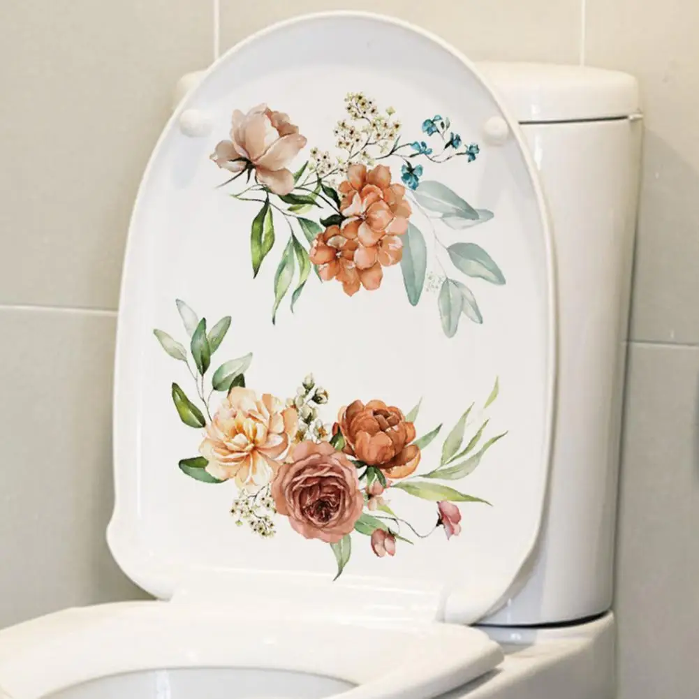 

Flower-inspired Toilet Sticker Vibrant Floral Bathroom Decals Removable Waterproof Self-adhesive Wall Art for Home Decor Toilet