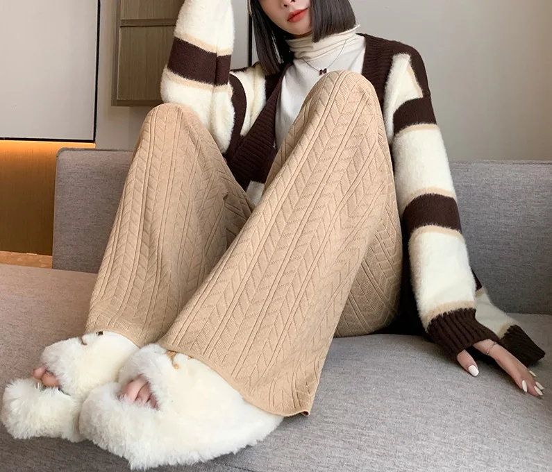 Knitted Wide Leg Pants 2023 Autumn/Winter New High Waist Dropped Floor Dragging Pants Casual Straight Leg Pants