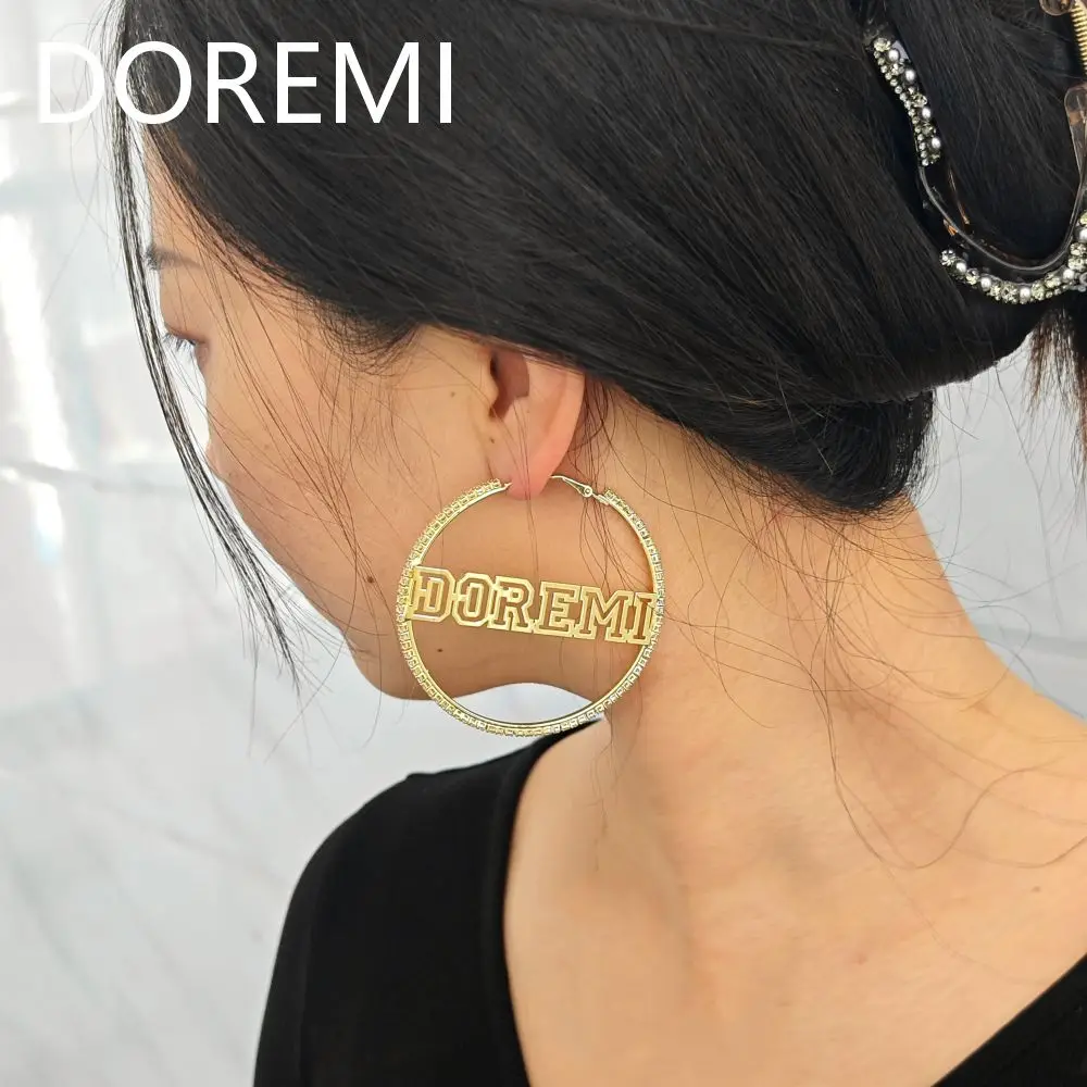 DOREMI Mini Zircon Crystal Hoop Custom Name Earrings Gold Plated Stainless Steel Personalized Jewelry Gift Women Crystal Hoop