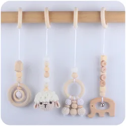 4pcs Baby Rattles Cartoon Animal Hand Crochet Pendant Play Gym Mobile Newborn Sensory Structure Beech Set Stroller Accessories