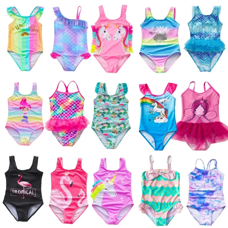 2~8Y Girls Swimsuit One Piece Girls Swimwear Rainbow Print Children Swimwear Girls Swimming Outfit Kids Beauty Beachwear