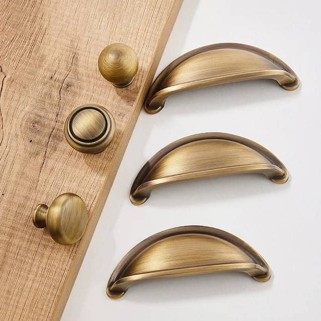 Brass French Cream Wind Yellow Bronze Drawer Handle New Chinese Shell Single Hole Retro Wardrobe Cabinet Door Handle