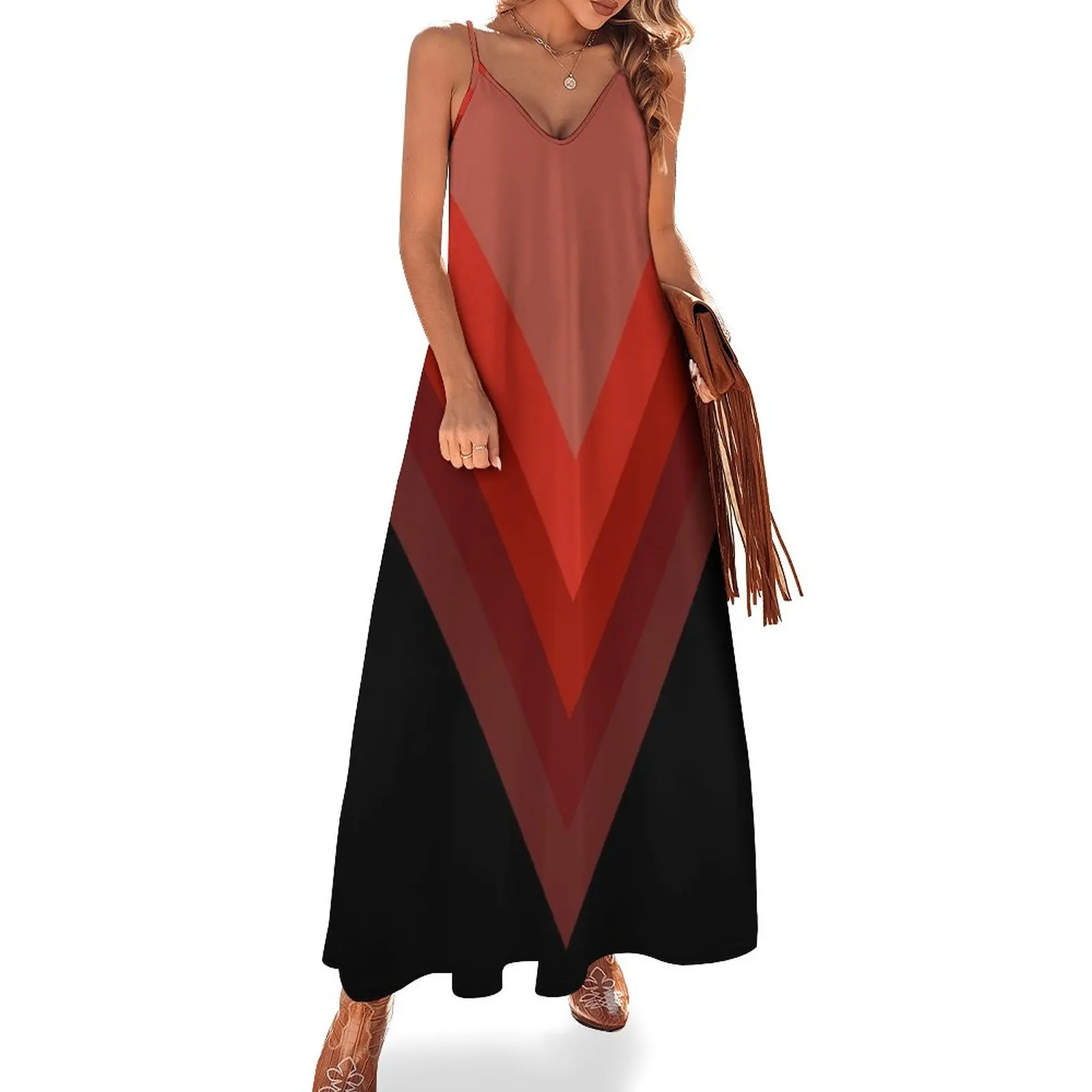 

New Shades Of Red Triangles Arrow Sleeveless Dress evening dress evening dresses ladies