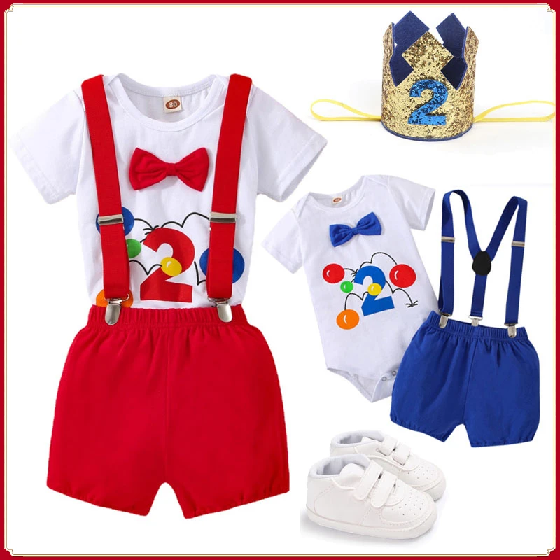 

Baby Boy Girl Outfit Cute Cake Smash Summer Baby Clothes Set Newborn Photography Romper Suspender Shorts 1st Birthday PhotoShoot