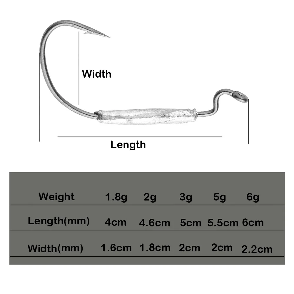 Fishing Soft Worm Hook With Lead Wide Belly Black Nickel Soft