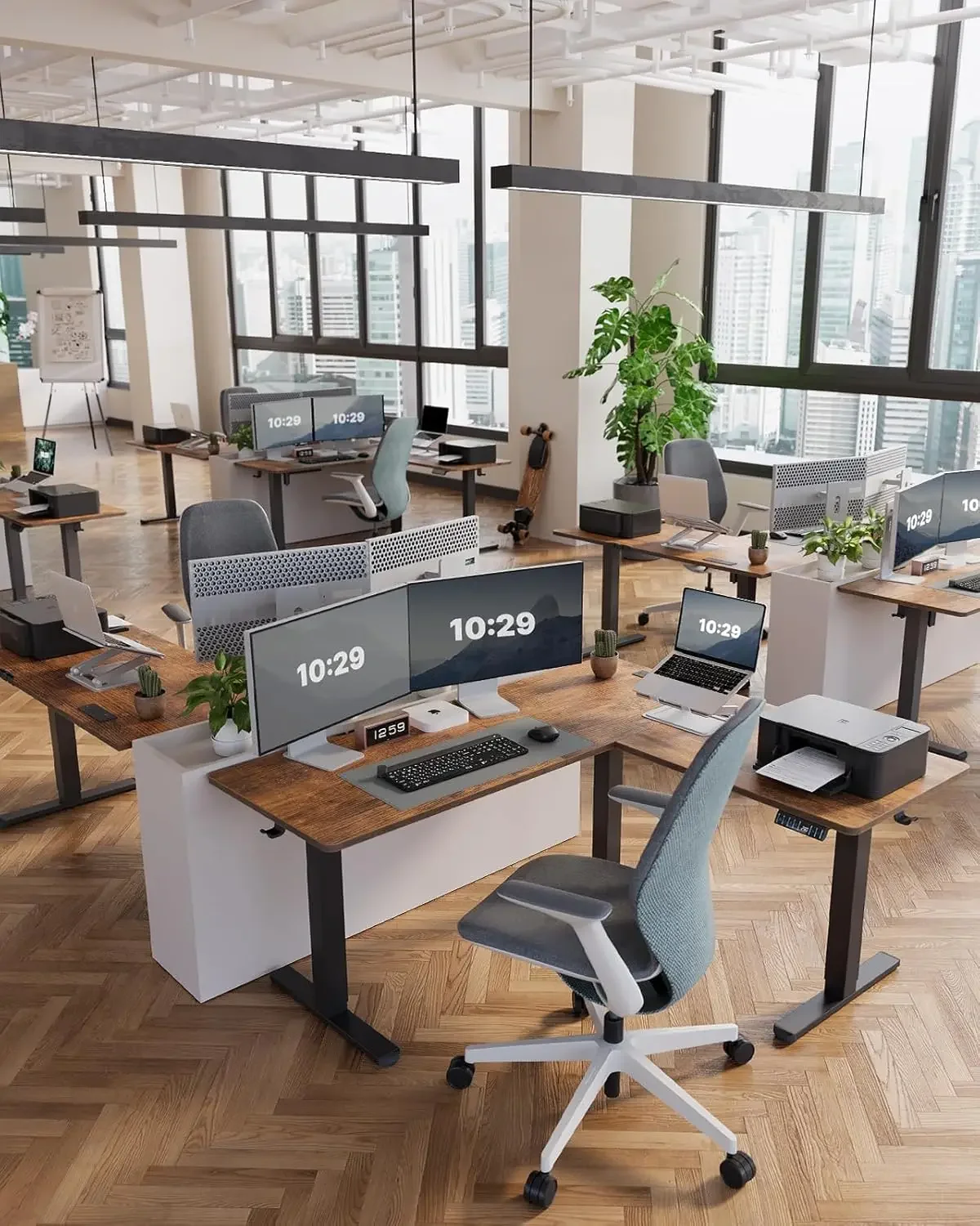 Marsail Standing Desk Adjustable Height with 4-in 1 Electical Outlet, L Shaped Electric Standing Desk with Headphone Hook, Stand