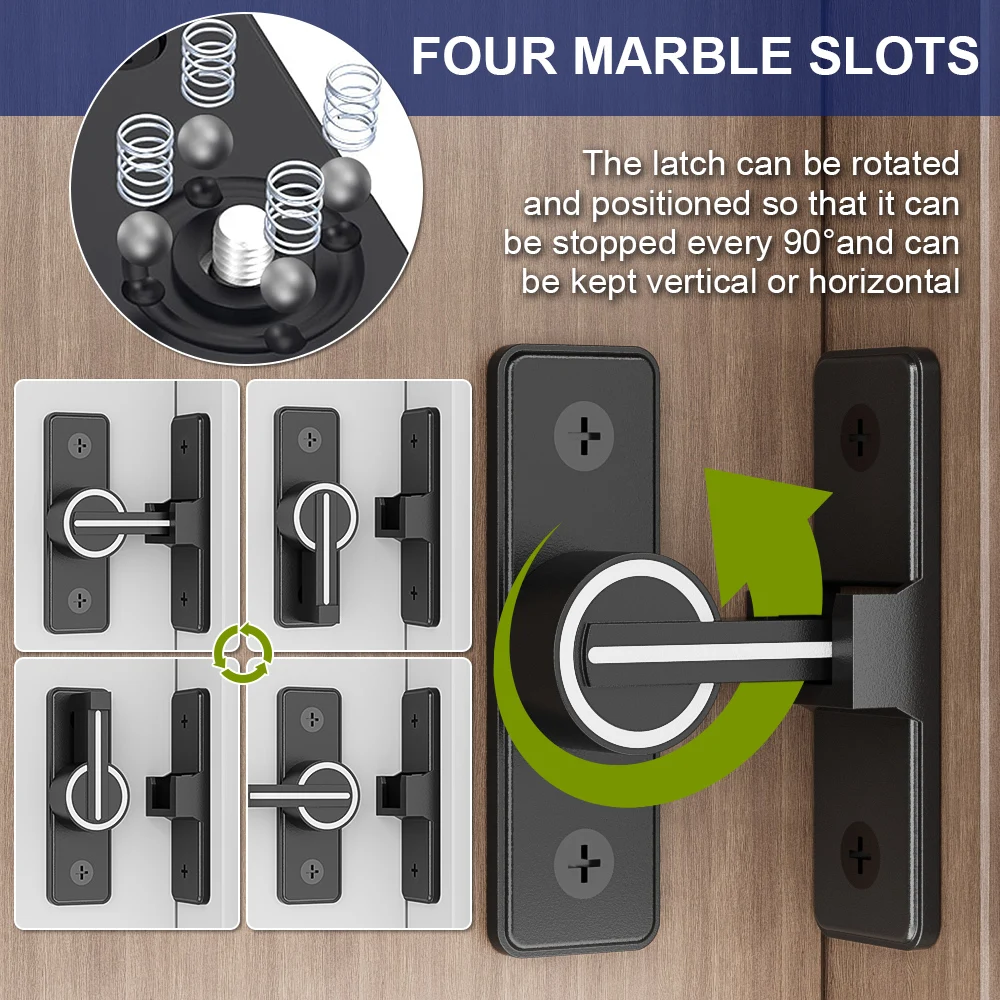 Barn Door Lock, Luminous 90 Degree Door Latch Heavy Duty Gate Latch Safety Bolt Lock, Sliding Barn Lock