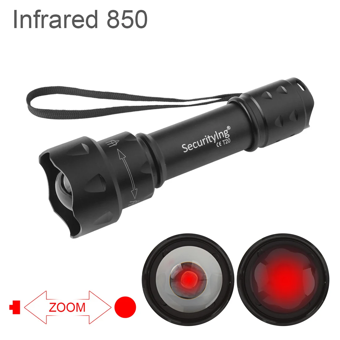 

T20 Infrared IR 850nm Night Vision Flashlight 1000 LM 38mm Lens Zoomable LED Flash Light Hunting Torch