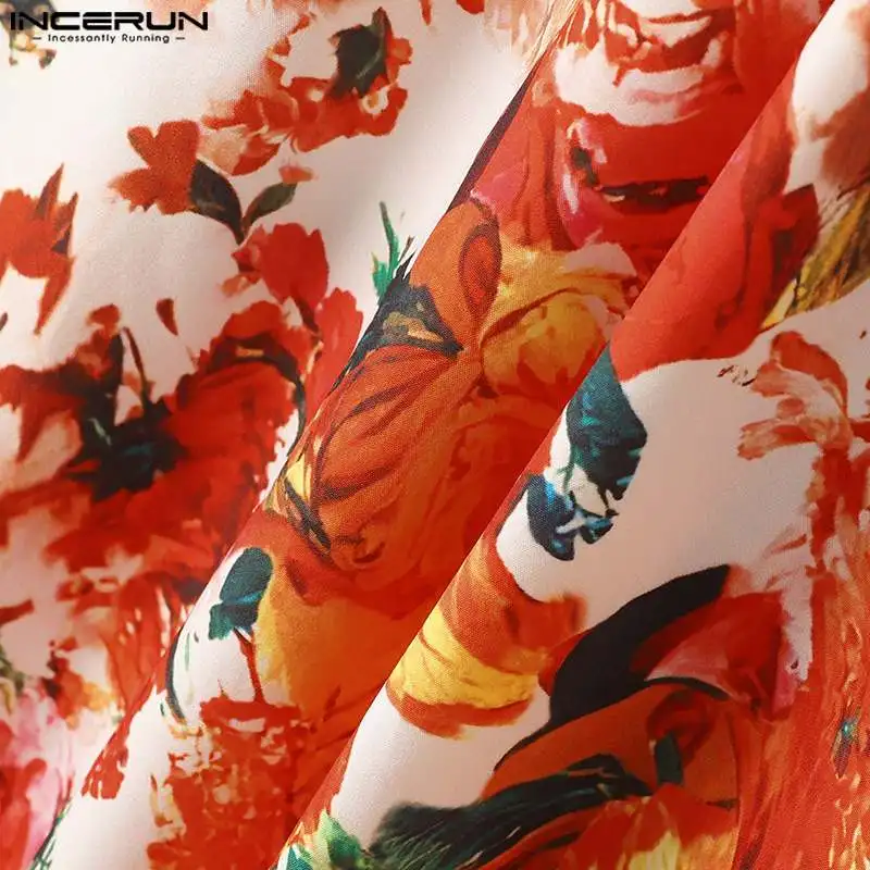 INCERUN-Pantalones largos de estilo americano para hombre, pantalón de cintura alta con estampado Floral, informal, de pierna ancha, S-5XL, 2024