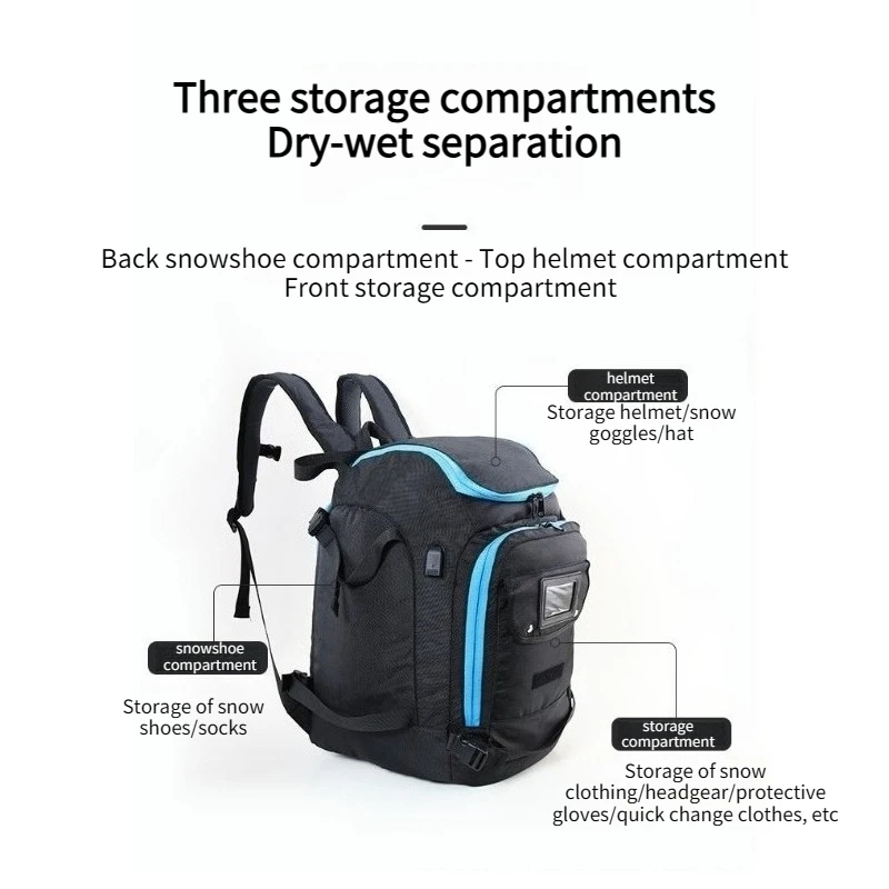 Snow Boots Snowboard Backpack, Oxford Cloth Waterproof and Wear-resistant Skateboard Outdoor Travel Bag Large Capacity Storage