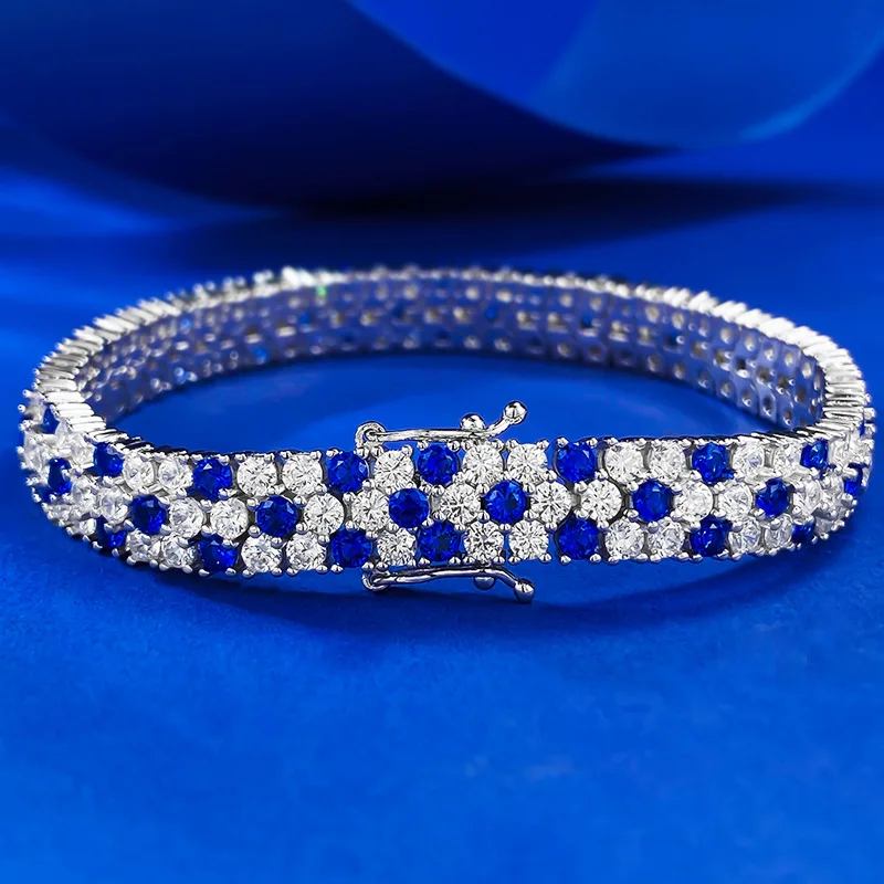 

2024 New S925 Pure Silver Bracelet with Royal Blue Full Diamond Bracelet Fashion Mingyuan Instagram Style