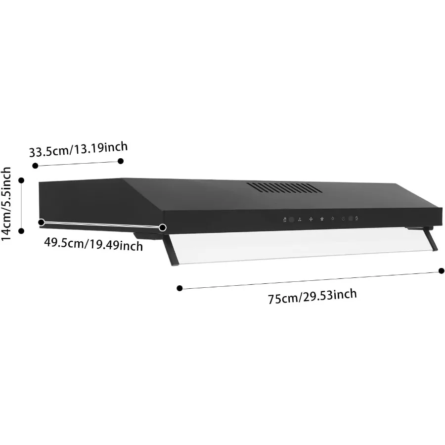 Under Cabinet Range Hood 30In Black Ducted/Ductless Kitchen Stove Vent Hood Stainless Steel 3-Speed Fan Touch Control Gesture S