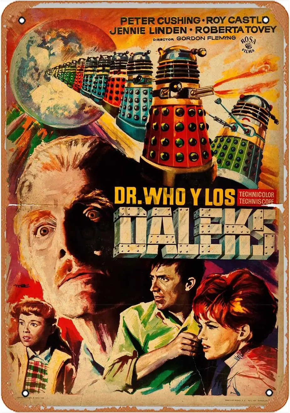 Фото Жестяная Табличка с надписью Dr. Who And The Daleks, винтажные металлические жестяные кафе, бары, пабы, магазин, настенные декоративные Веселые знаки для мужчин Wo №1