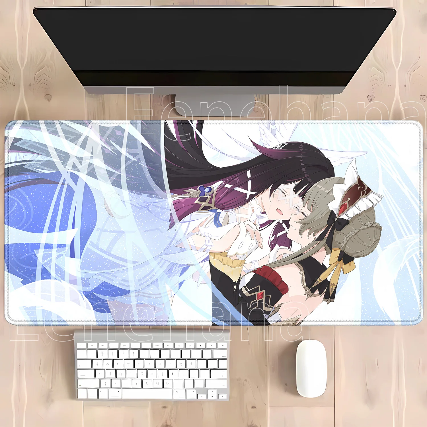 Genshin Impact Anime Kawaii Girl Gaming Mouse Pad - HD Print Desk Mat, Rubber Office Carpet with Overlock Edges