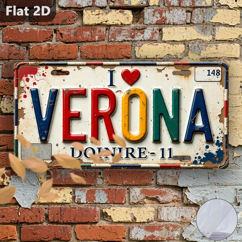 빈티지 I Love Verona 번호판 스타일 금속 알루미늄 플레이트 페인팅 H..