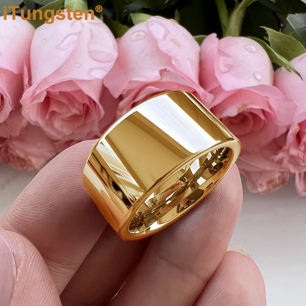 iTungsten 12mm  대형 남성 반지 반짝 이는 텅스텐 웨딩 밴드 패션 주얼리 파이프 컷 세련된 컴포트 피트