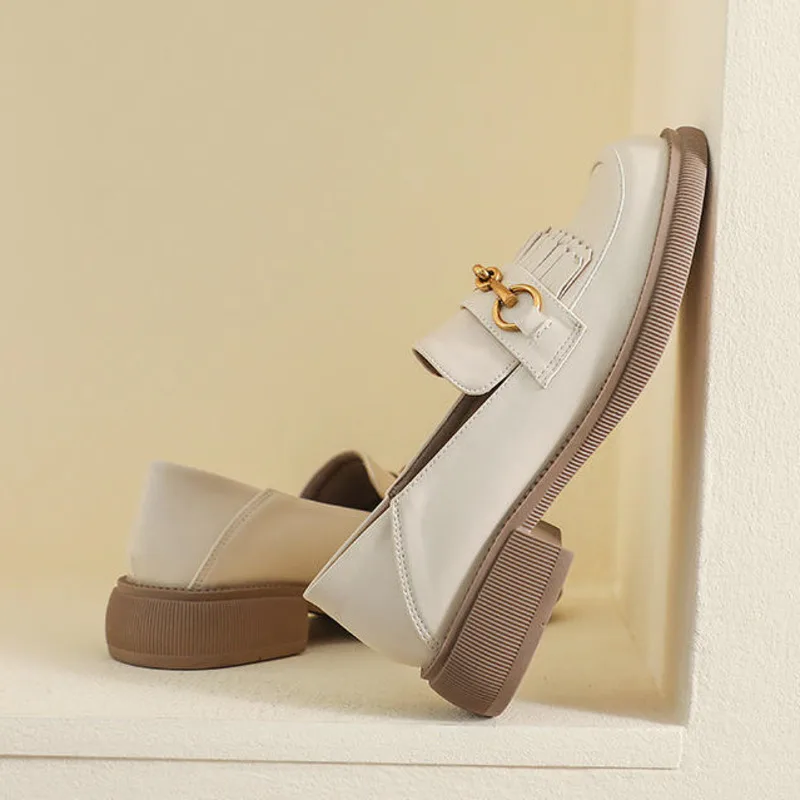 New Arrival Women Thick Bottom Loafers Soft Leather Slip On 3cm Womens Chunky Heel Women Tassel Loafer Fashion Party Prom Shoes