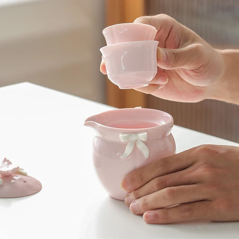 Pink Flower by Hand Portable Tea Set, Teapots Home Furnishings, Creative Tea Pot, Pink, White, Yellow, High Beauty, Quick Cups