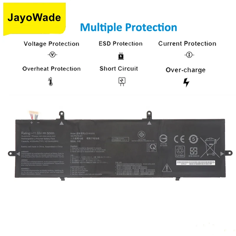 JayoWade C31N1816 Laptop Battery For ASUS ZenBook Flip 13 UX362 UX362F UX362FA Q326FA Q326FA-BI7T13 UX362FA-2B 0B200-03160000