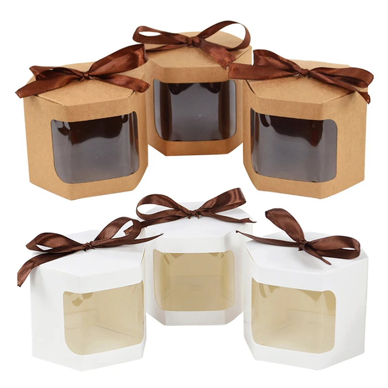 5/10Pcs Kraft Paper Candy Gift Box with Window Ropes Cake Chocolate Packaging Boxes Wedding Favors Birthday Party Decor Supplies