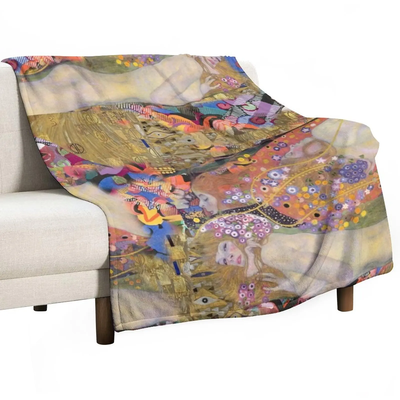 

Gustav Klimt's Water Serpents + art deco tribute Throw Blanket Hairy Blankets Bed linens Picnic Blanket