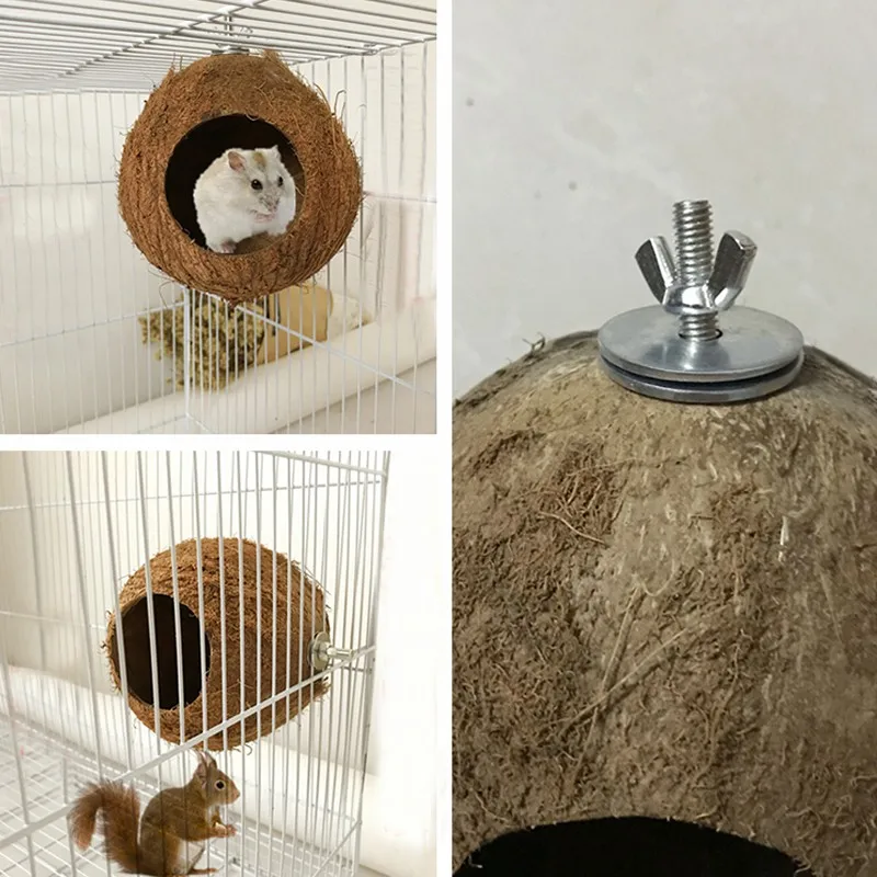 Bird House Natural Coconut Shell Hanging Bird House Toy For Cage Parrot Breeding Nest Gecko Parakeet Lovebird Finch Hamster Habitat Cage