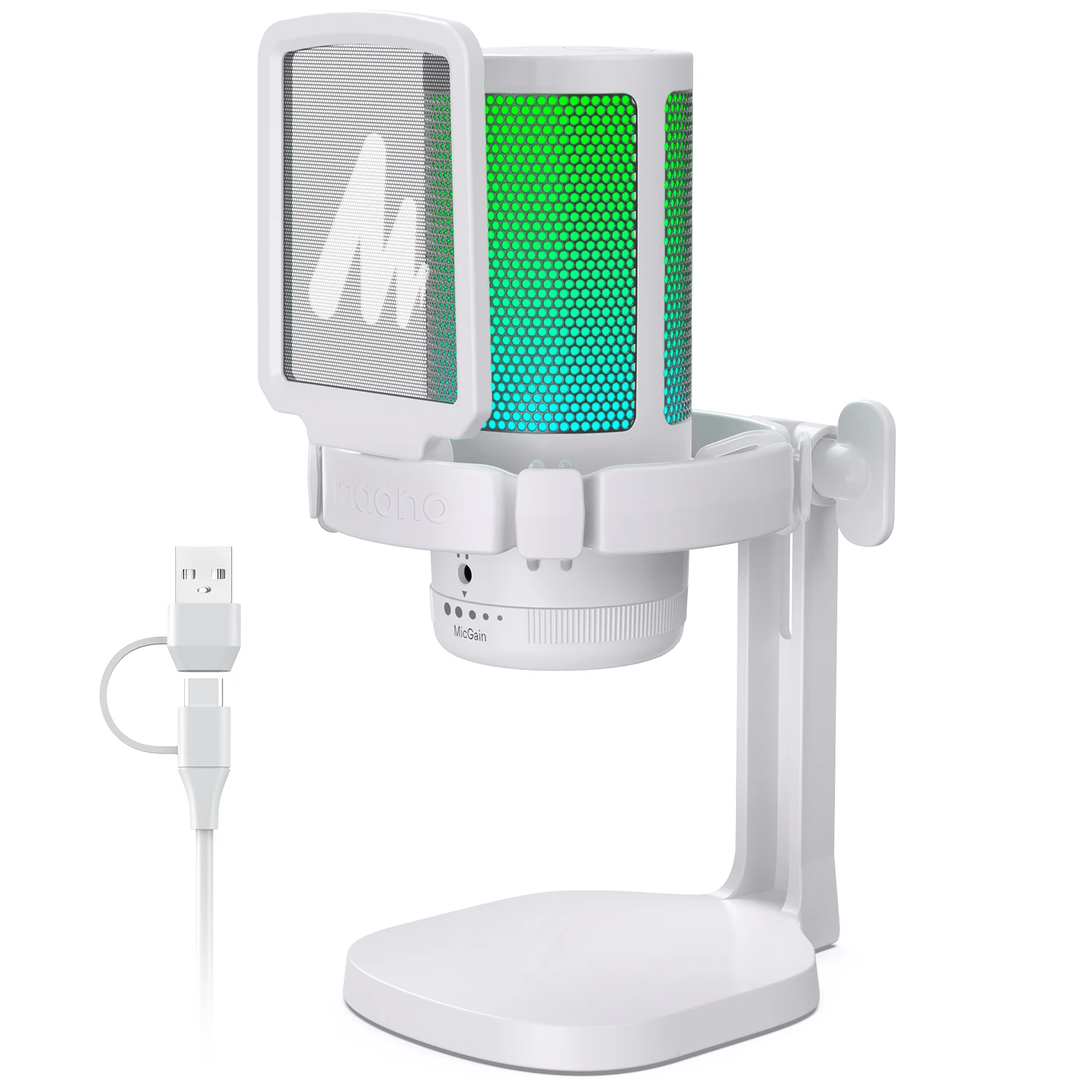 Maono Gamerwave RGB 게임용 마이크, USB 콘덴서 마이크, 노이즈 캔슬링 마이크, 마이크 게인, RGB 라이트,..