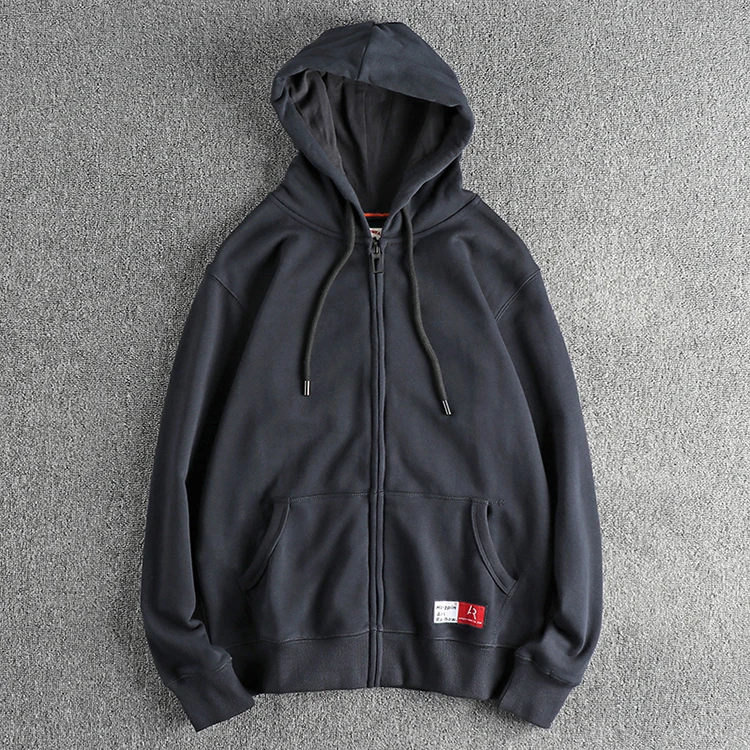 Autumn Winter New American Retro Long Sleeve Solid Color Hooded Hoodies Men's Simple Washed Casual Loose Cardigan Sweatshirts
