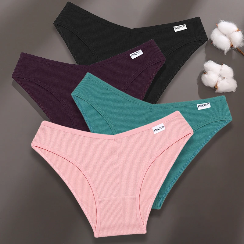  FINETOO Plus Size M-4XL Panties Women Cotton Female Underpants Sexy Panties Briefs Underwear Solid Color Pantys V-Waist Lingerie 