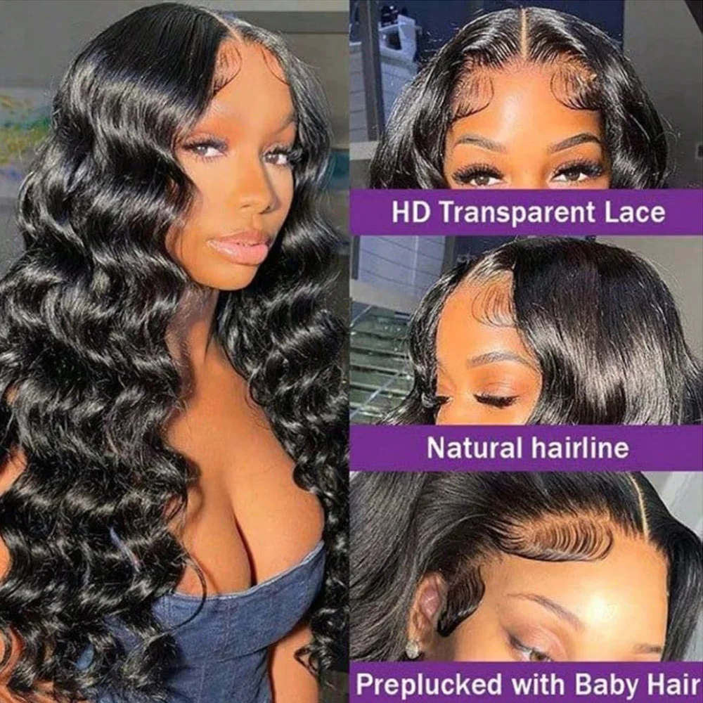 28 Inch 13x6 Deep Wave Lace Frontal Wig Natural Color Wigs Human Pre Plucked with Baby Hair for Black Women 200% Density