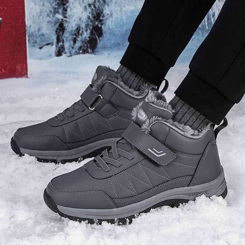 Winter Women Men Boots Waterproof Leather Boots Man Plush Warm Sneakers Man Outdoor Ankle Snow Casual Shoes Big Size